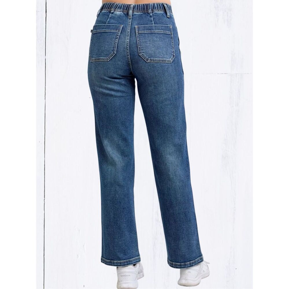 Judy Blue Drawstring Wide Leg Jeans High Rise Medium Wash Relaxed Fit NWT - Picture 8 of 16